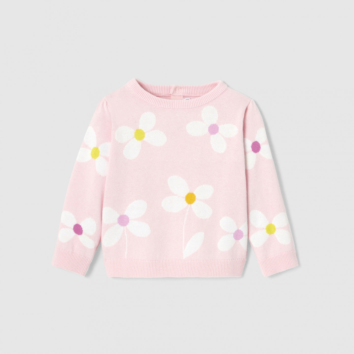 Dívčí svetr s květinovou intarzií