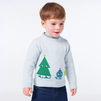 Chlapecký svetr s vánočním stromečkem v intarzii pro miminka